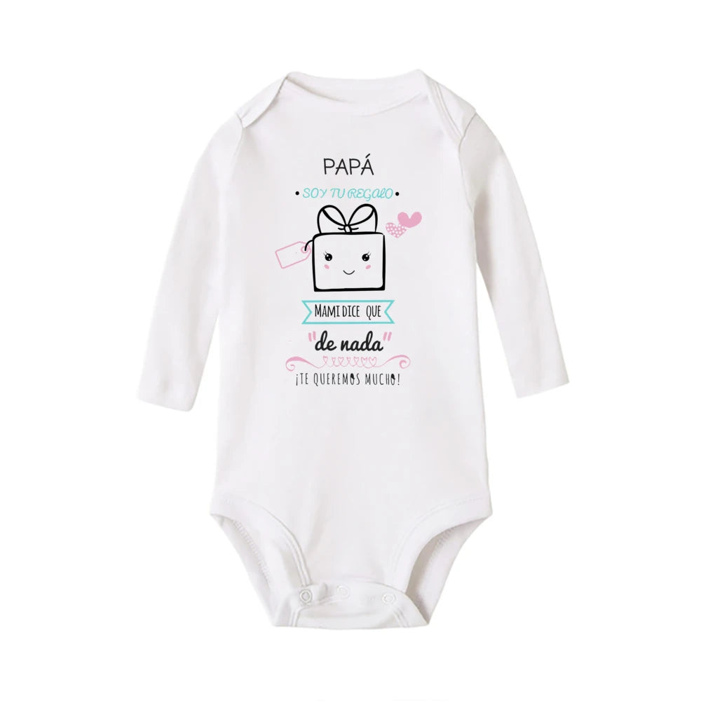 Papa, ich bin dein Geschenk, Baby-Body, Spanien, Vatertag, Jungen- und Mädchen-Säuglingsspielanzug, langärmelig, warmer Overall, bestes Geschenk zum Vatertag.