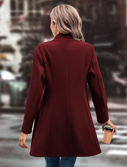 Strickjacke mischt solide Langarm Einreiher Oberbekleidung Loose Fit Knopf umdrehen Kragen Wolle Mäntel Knopf Büro Dame