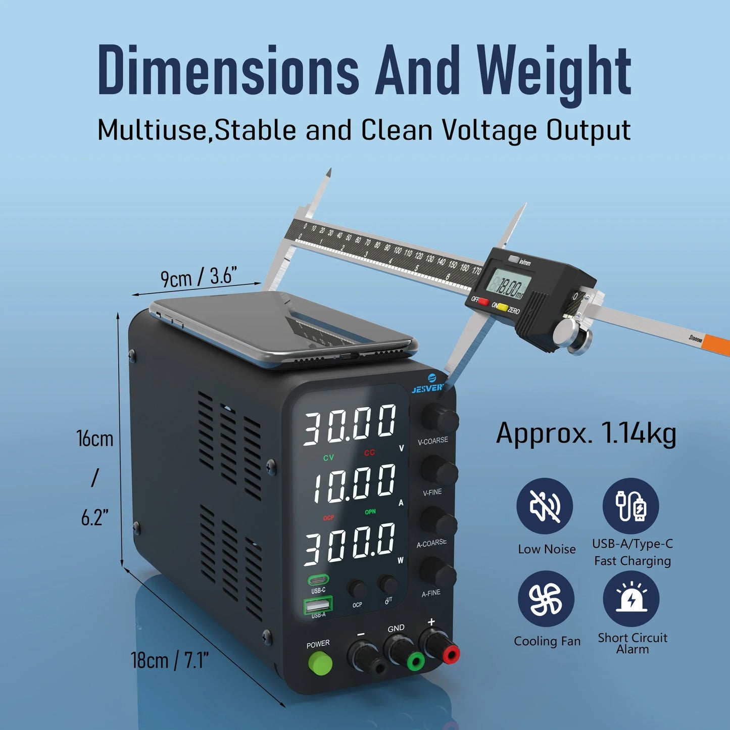 Jesverty DC Lab Power Supply 30V 60V 120V Bench Power Supply Encoder Regulate Voltage and Current Dual Input Voltage 220V/110V.