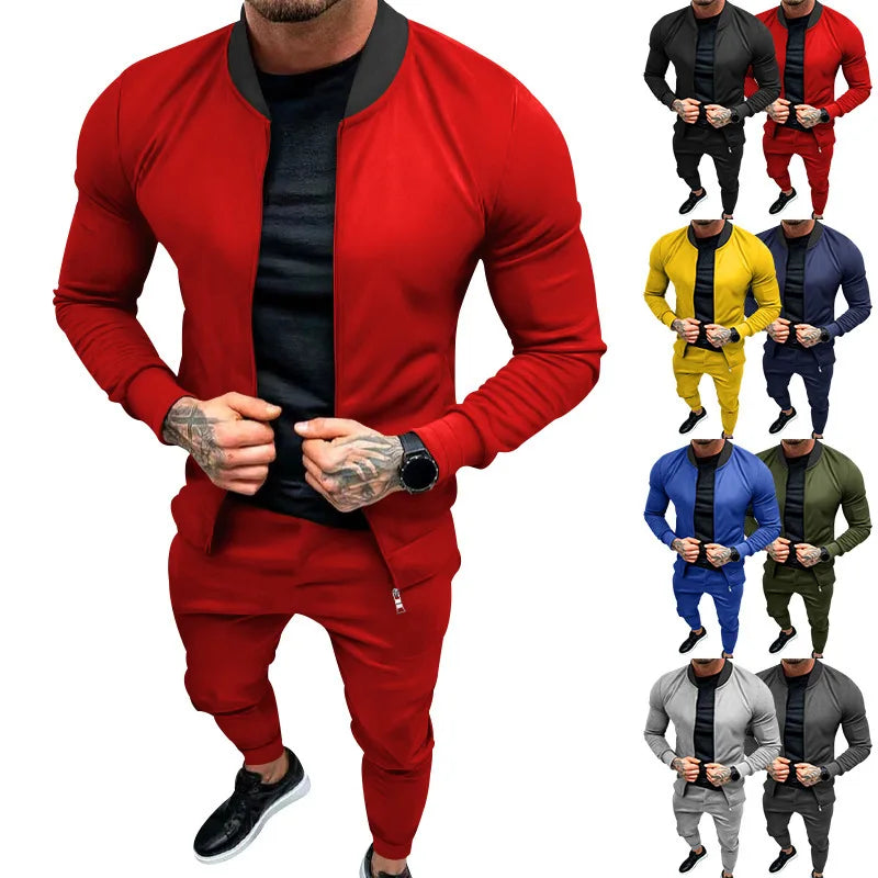 Amazon 2024 European and American men's clothing fitness sports trend outdoor leisure men's zipper suit.