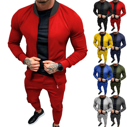 Amazon 2024 European and American men's clothing fitness sports trend outdoor leisure men's zipper suit.