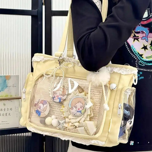 New Y2K Cute Japanese Ita Bag Lolita Girl Transparent Shoulder Tote Bag Large Capacity Crossbody Casual Bag DIY Display Handbags.