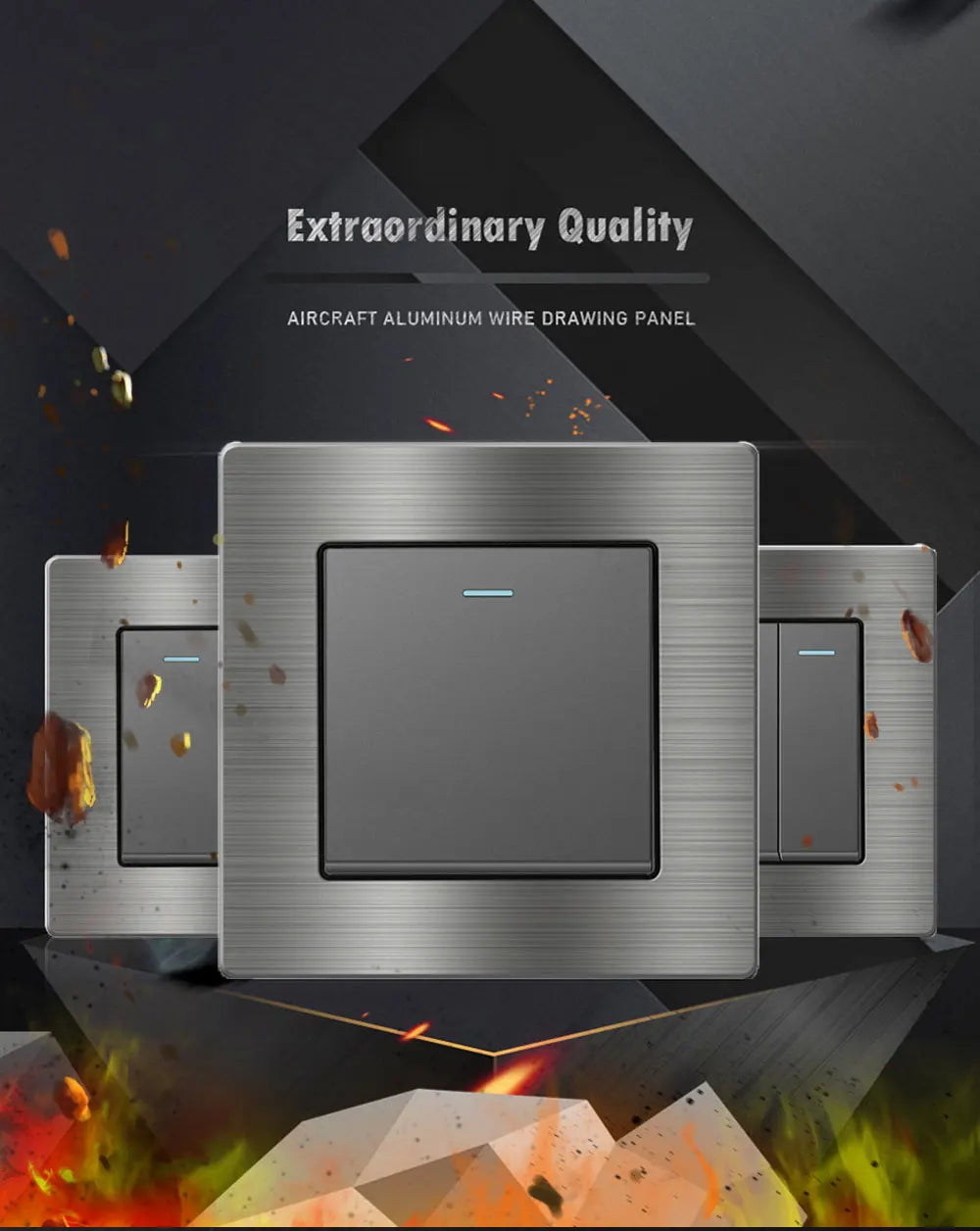 EIOMR Frankreich Standard-Steckdose, graue Aluminiumlegierung, Lichtschalter, RJ45, Fernseher, 220 V, 16 A, Wandsteckdosen für Haushaltsgeräte.