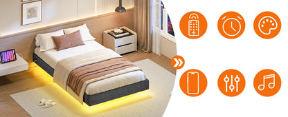 Gästebett 90 x 200 cm mit Ladestation und LED-Beleuchtung, Bettrahmen, einfache Montage zum Schlafen