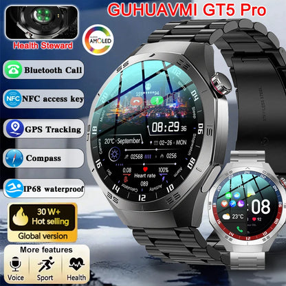 2025New GUHUAVMI GT5 Pro Smart Watch Men HD AMOLED Screen GPS Motion trajectory HeartRate Bluetooth Call 1.52" SmartWatch IP68.