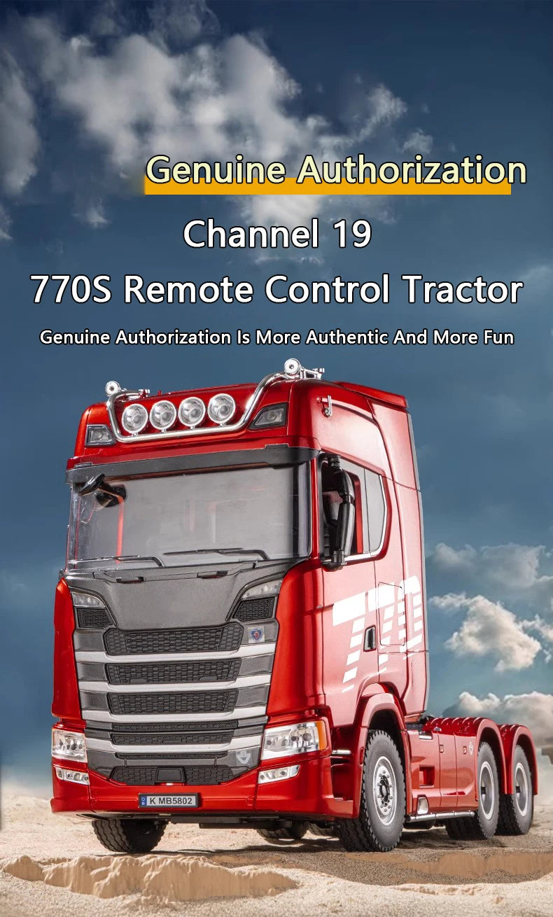 HUINA 1/18 19CH RC Truck 1501 770S Scania Alloy Tractor 2.4G Remote Control Engineering Trailer Truck with Light and Sound Toys.