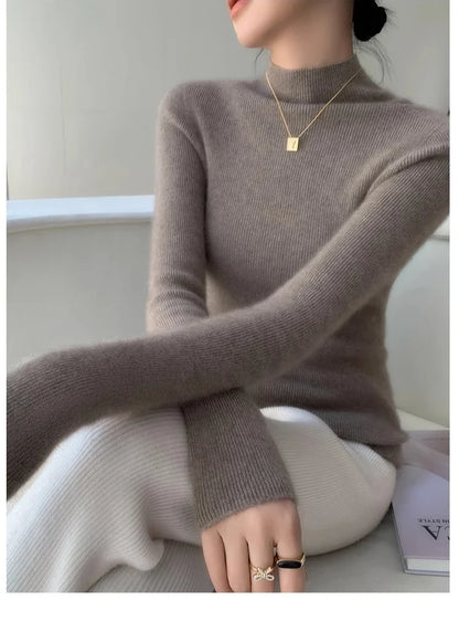 Women Fashion Tops Autumn Winter 2025 Turtleneck Sweater Women Knitted Pullovers Korean Style Simple Base Layer Knitted Sweater.