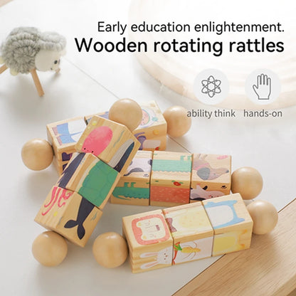 Baby Wooden Rotating Jigsaw Puzzle Hand bell Toy Baby Mobile Musical Rattle Toy Montessori Puzzle Game For Babies Newbaby Gift.