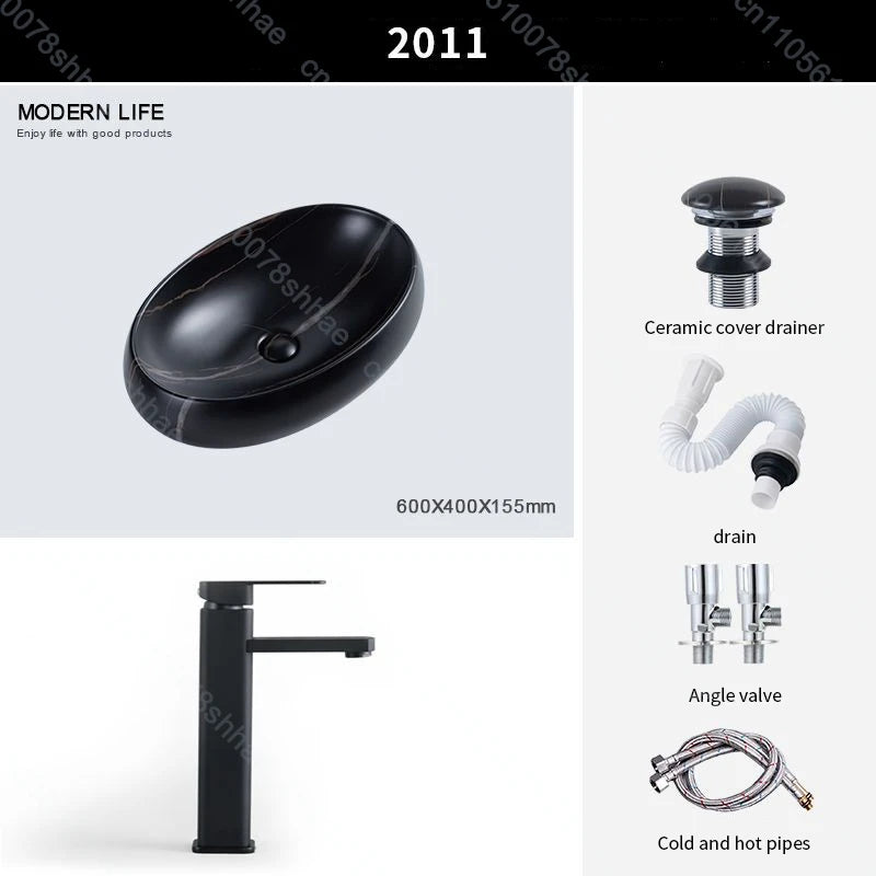 Luxuriöses Vintage-Keramikgefäßwaschbecken für Badezimmer, Waschtisch, Kunstbecken über der Theke, Waschbecken mit Abflusszubehör, Arbeitsplatte