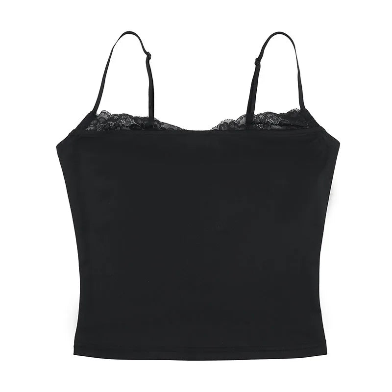 Top Sexy Hot Girl Sommer Slim Fit Einfarbig Spitze Patchwork Hosenträger.