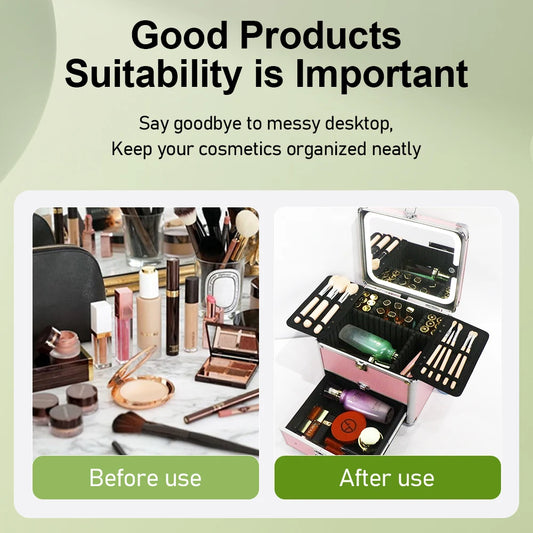 Large Capacity Makeup Case with LED Mirror Multiple Size Options Cosmetic Box LED Mirror Makeup Storage Box for Beauty Salons.