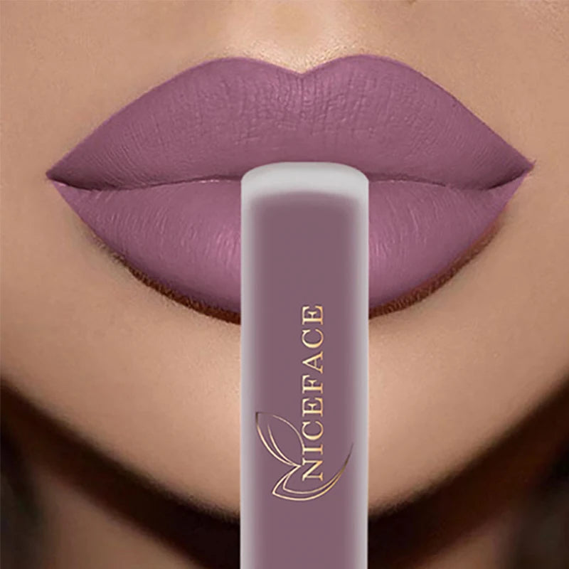 NICEFACE Matte Liquid Lipstick Waterproof Long Lasting Lip Gloss Tint Sexy Red Nude Purple Metallic Lipsticks Makeup Cosmetics.