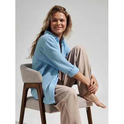 Muslin 100% Cotton Gauze Crepe For Women Shirts Blouse Turn Down Long Sleeve Single-Breasted Office Lady Loose Top Blusas Mujer.