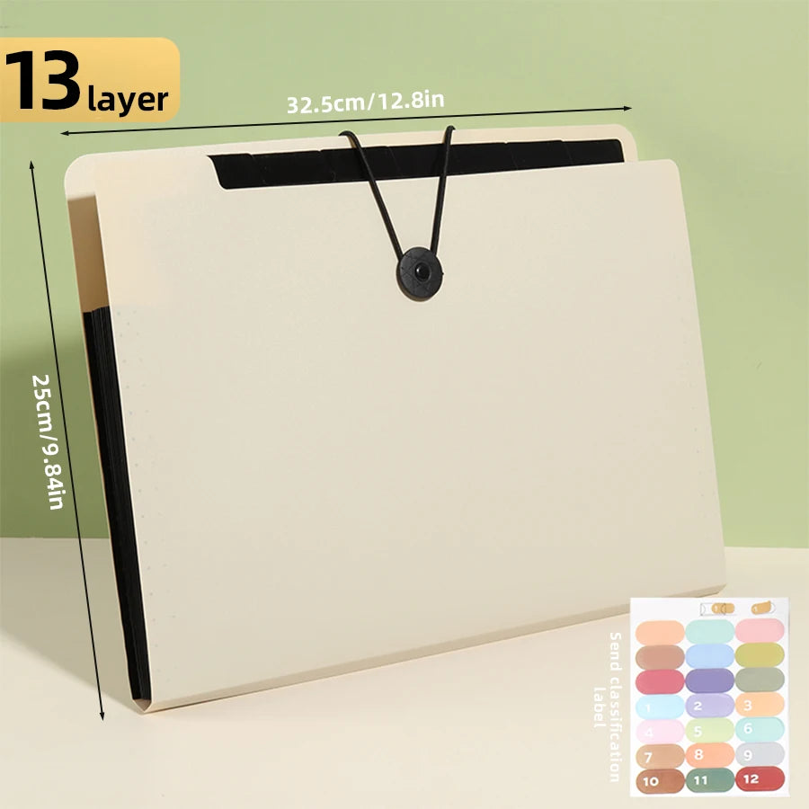 Three Colors Horizontal A4 Folder Students Office Business Trip Multi-layer Large Capacity 5/8/13 Layers Storage Organ Bag.
