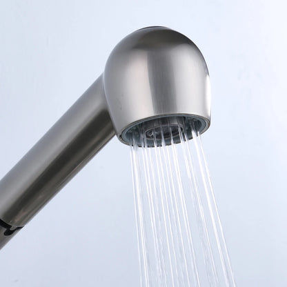 360° Rotating Retractable Sink Faucet Hot and cold Water Button Ceramic Valve Kitchen Stainless Steel Faucet with Shower