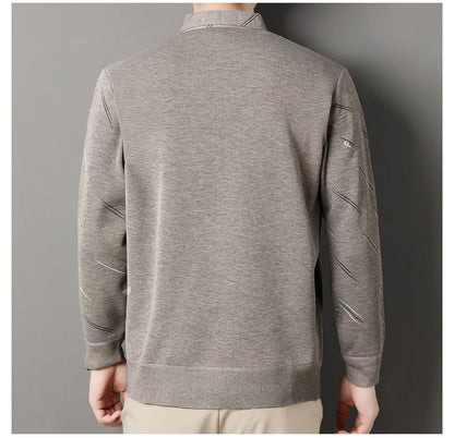 Men's Fleece Lining Sweater Autumn Winter Pullover Polo Shirt Collar Fake Two Piece Thick Warm Top Clothes Casual Knitwear.