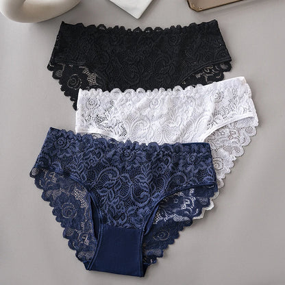 3PCS/Set Luxury Floral Embroidery Lace Panties Women Briefs Sexy Hollow Lingerie Female Underwear Ladies Breathable Underpants.