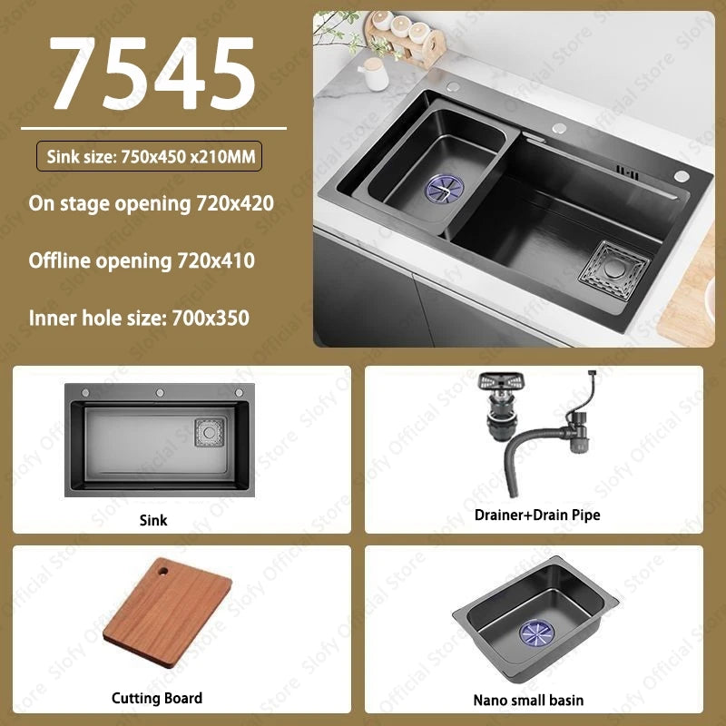 Multifunctional Kitchen Sink Large Capacity Single Bowl Stainless Steel Sink Vegetable Workstation With Faucet Drain Accessories