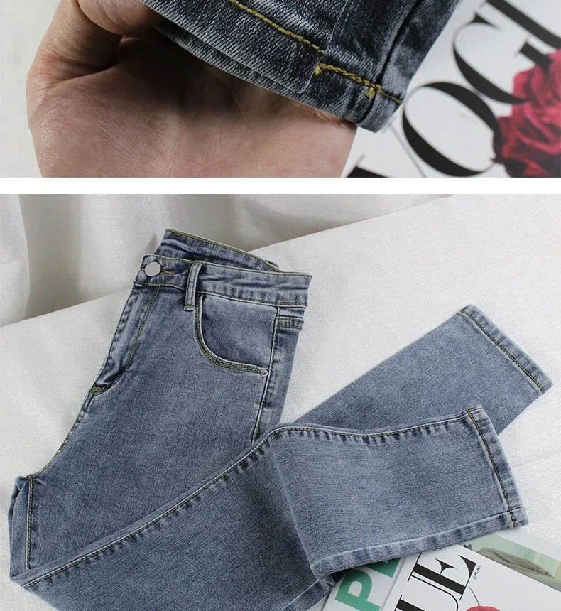 Black Grey Jeans Women's Spring Autumn Winter High-Waisted Petite Stretchy Tight Small Footed Pants Slimming Pencil Leggings.