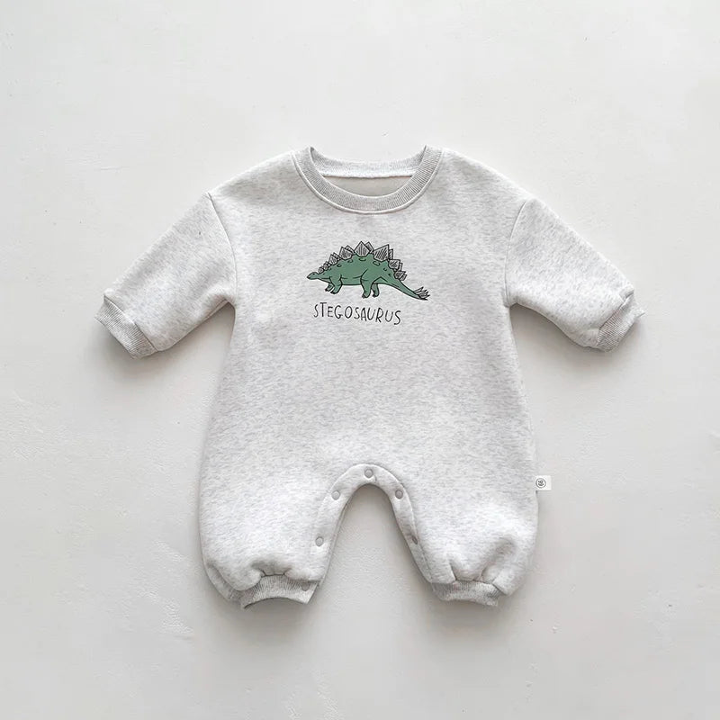 Neuankömmling Cartoon Dino Print Baby Neugeborenen Stram pler Säuglings mädchen Overalls Langarm Jungen Kleidung ein Stück.