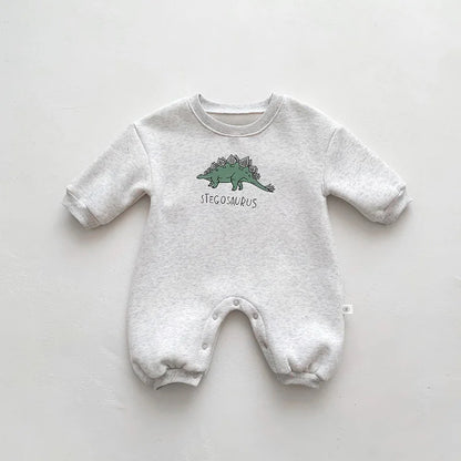 Neuankömmling Cartoon Dino Print Baby Neugeborenen Stram pler Säuglings mädchen Overalls Langarm Jungen Kleidung ein Stück.