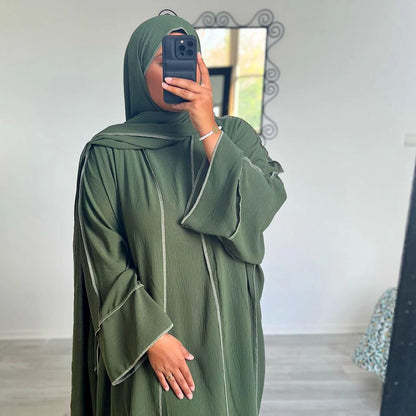Three Piece Abaya Set With Hijab Free Belt Jazz Crepe Kimono Sleeveless Under Dress EID Ramadan Muslim Women Islamic Clothing.