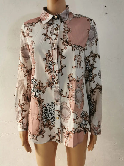 Blue Women's Long-sleeved Shirt, Single-breasted Collar Commuter Shirts, White and Black Slim-fit Top.