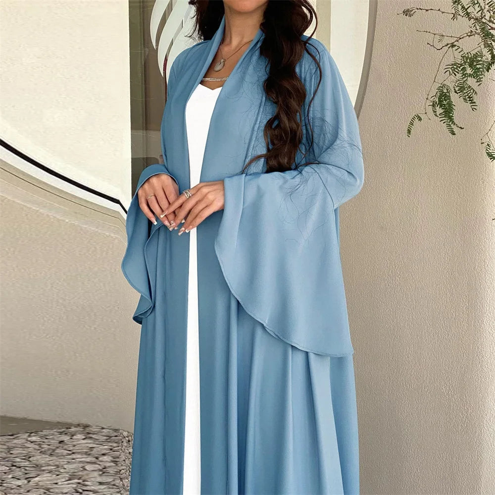 Siskakia Muslim Open Kimono Abaya For Moroccan Women Fashion Ruffle Sleeve Arab Dubai Clothing Jalabiyat Turkey Soft Gulf Robe.