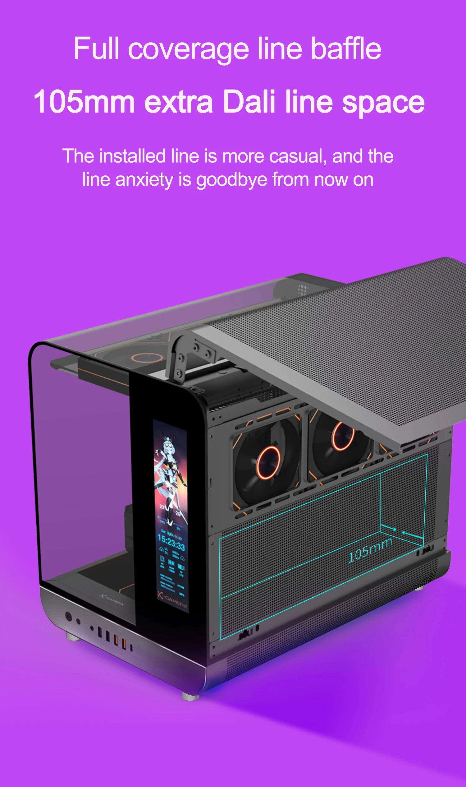 X-GAMERX HUANYI WING MATX Seaview room Case Vertical Desktop Computer 360 Water-cooled Chassis TYPE-C Interface With Screen.