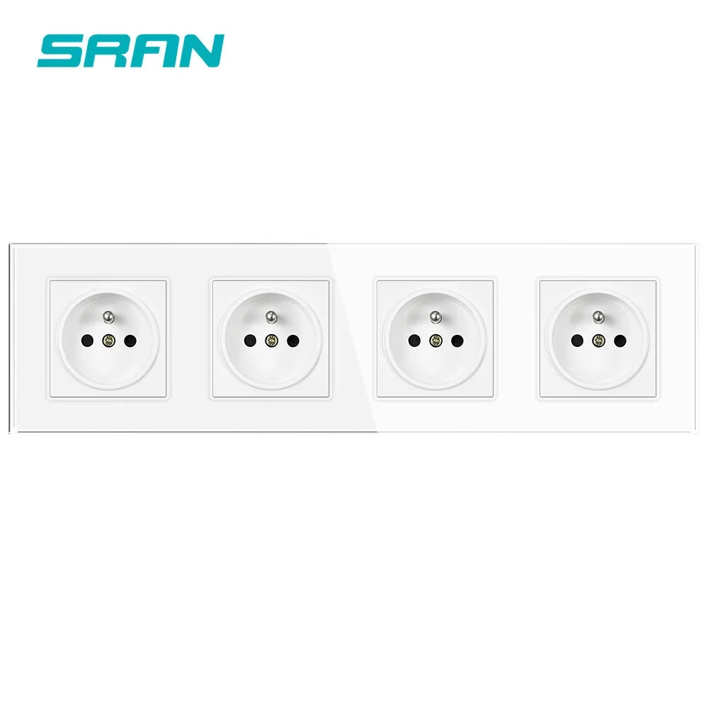 SRAN Französische USB-Wandsteckdose 5 V 2,1 A, Kristall-Hartglasscheibe 16 A 220 V 82 x 82 mm Steckdose Frankreich-Standard mit Abdeckung