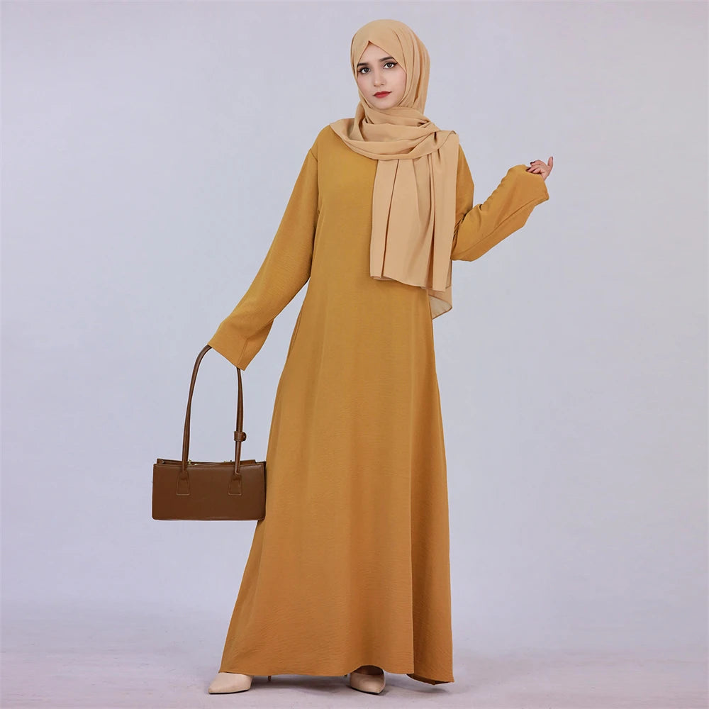 Ramadan Eid Solid Linen Dubai Abaya Turkey Islam Muslim Modest Dress Kaftan Prayer Clothes For Women Kebaya Robe Femme Musulmane