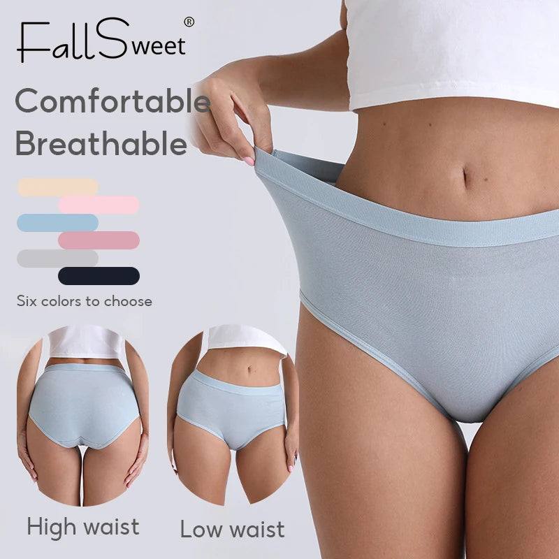 FallSweet 5PCS/set Women’s Cotton Panties Seamless Plus Size Briefs Solid Underwear Soft Breathable Underpants Female Lingerie.