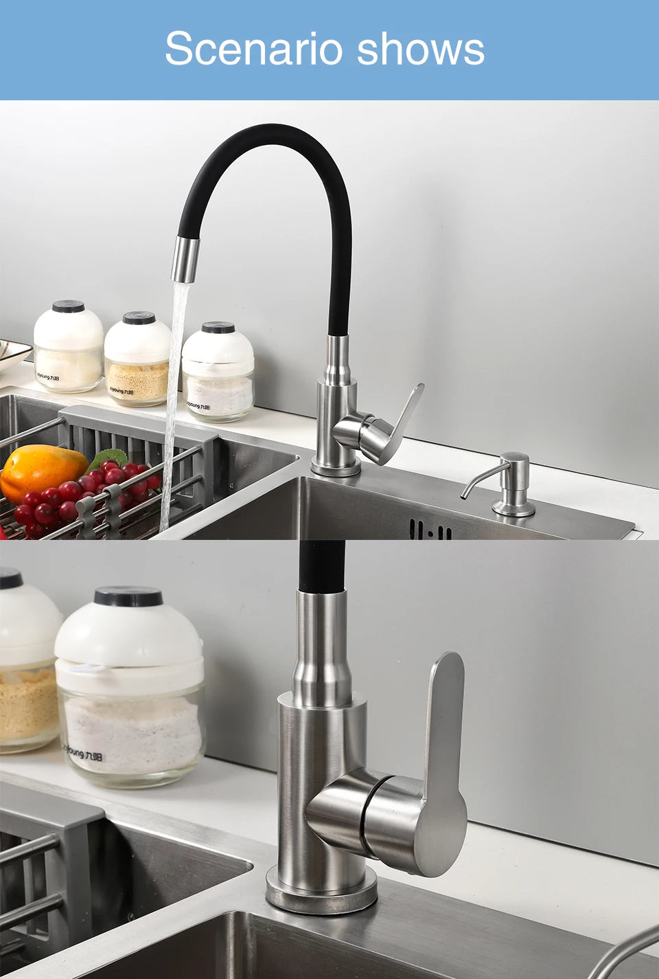 ULA Stainless Steel Kitchen Faucet Kitchen Sink Faucet Hot Cold Water Sink Mixer Tap Colorful Hose Tap Crane Torneira