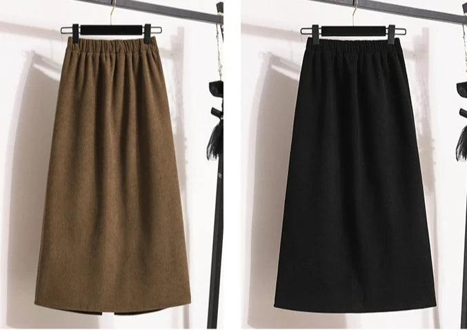 2025 Autumn Winter Plus Size Skirts Women High Waist Solid A-line Skirt Back Slit Korean Thick Elegant Fleece-lined Style Skirts.
