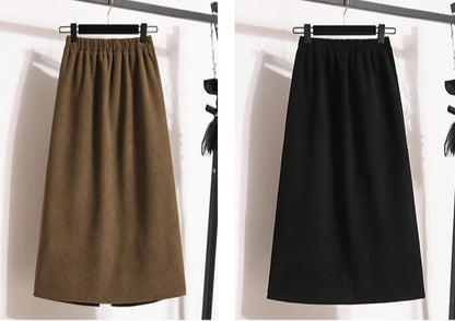 2025 Autumn Winter Plus Size Skirts Women High Waist Solid A-line Skirt Back Slit Korean Thick Elegant Fleece-lined Style Skirts.