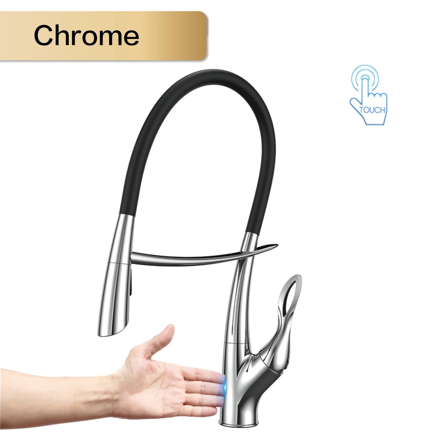 Luxuriöser Küchenarmatur aus grauem Messing in Gun-Grau mit intelligentem Touch-Design. Einhebelmischer für heißes und kaltes Wasser mit magnetischer Saugkraft