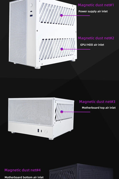 METALFISH T20 Mini ITX Case 9L Gaming Computer White Chassis Compact PC Support Flex PSU/100mm Cooler/180Liquid Cooler/240mm GPU.