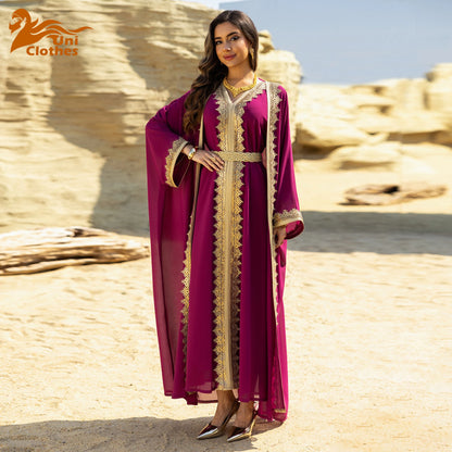 Uni Ramadan Sequins Dubai Abayas Arab Tunics Batwing Sleeve Dresses For Women Gala Two pieces Moroccan Elegant Kebaya