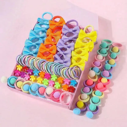 120PCS Hair Accessories Set For Girls Colorful Bowknot Hair Band Children Ponytail Holder Hair Ties Kids Elastic Rubber Bands.