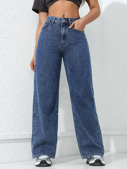 Jeans Women Vintage Wide Leg Pants Denims High Waist Washed Distressed Basics Straight Trousers 2025 Streetwear Floor Length.