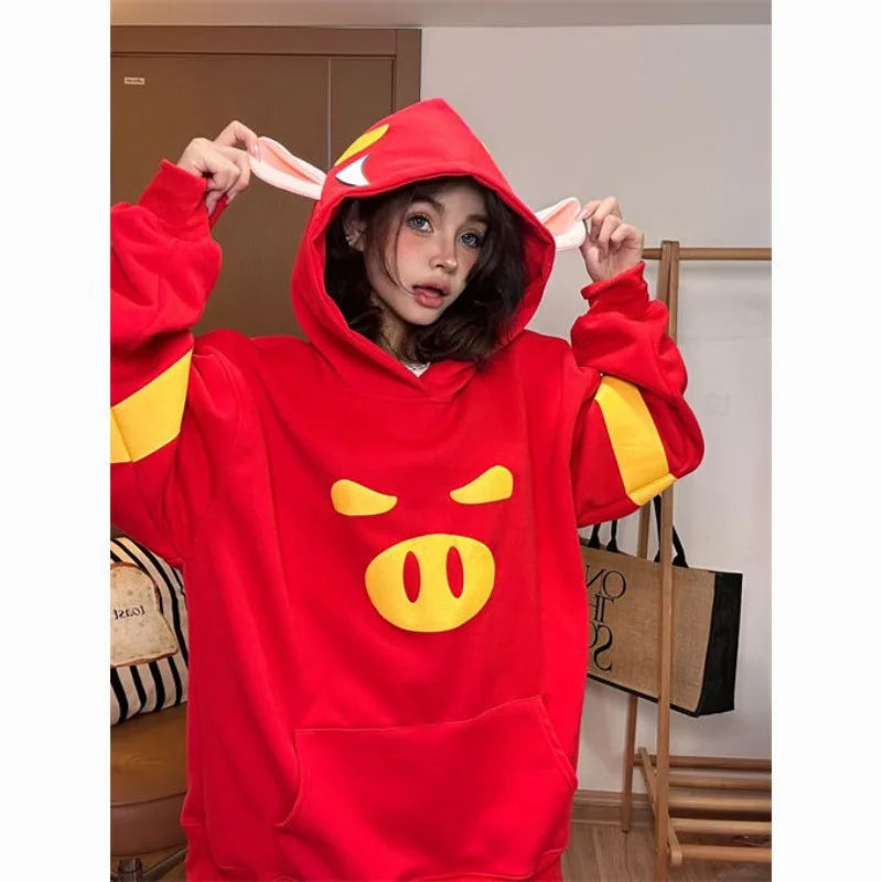 Deeptown Kawaii Duck Hoodies Women Long Sleeve Cute Tops Emo Clothes Korean 2023 Fashion Winter Yellow Casual Pullover Soft Girl.