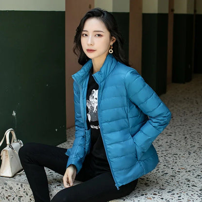 Winter Women's Light Down Hooded Jacket,Red Blue Khaki Green Available,European Size S-XXL,Women Coats