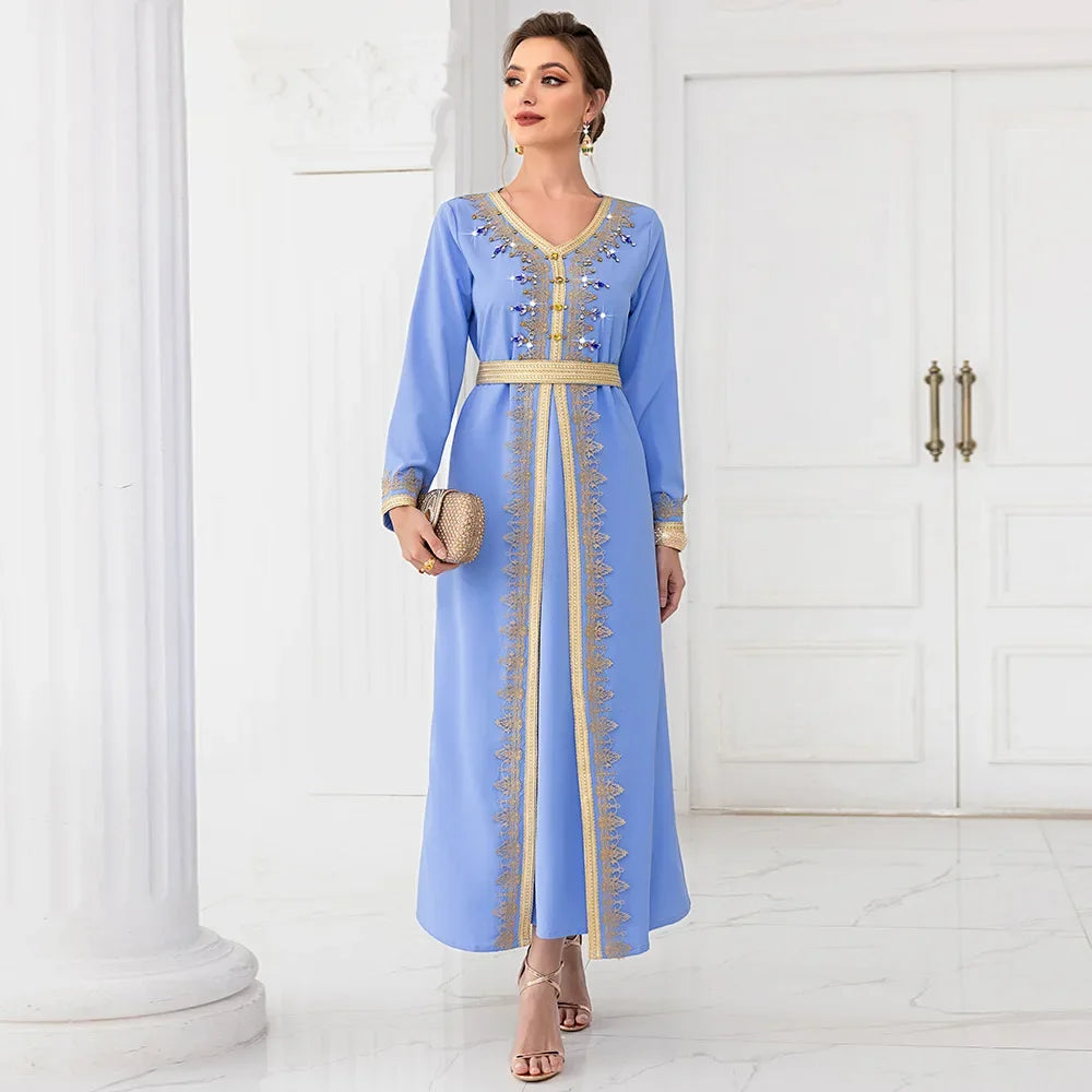 Schlanke Diamant Frauen Kleid türkische Bescheidenheit Robe elegante Mode langes Kleid arabische muslimische Kleid Abaya Langarm islamische Kleidung