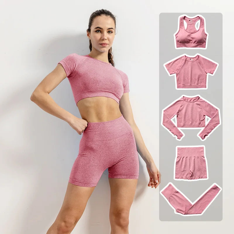 Women Vital Seamless Yoga Fitness Clothing Set High Waist Gym Leggings Crop Tops Sports Tracksuit Plush Up Sports Outfits