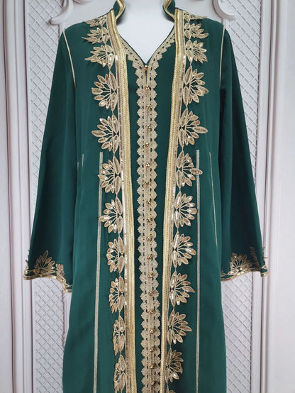 Eid muslimische Frauen Party Stickerei Kleider 2 Stück Set Jalabiya Ramadan Islam Vestidos arabische Robe Marokko Dubai Abayas Kaftan