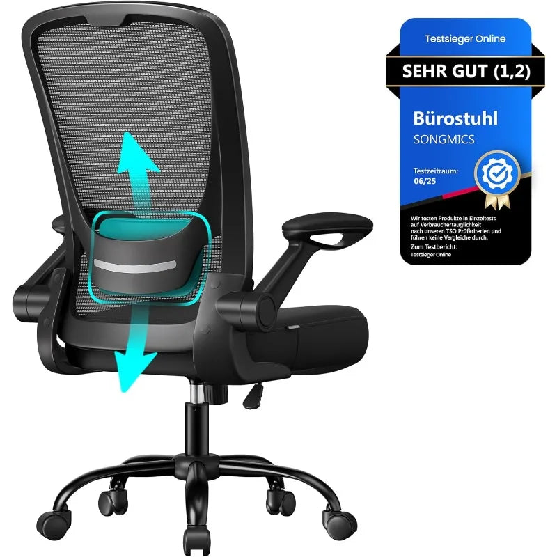 SONGMICS Bürostuhl, Schreibtischstuhl, Drehstuhl mit Netzspannung, ergonomisch, gepolsterte Lendenstütze, Wippfunktion