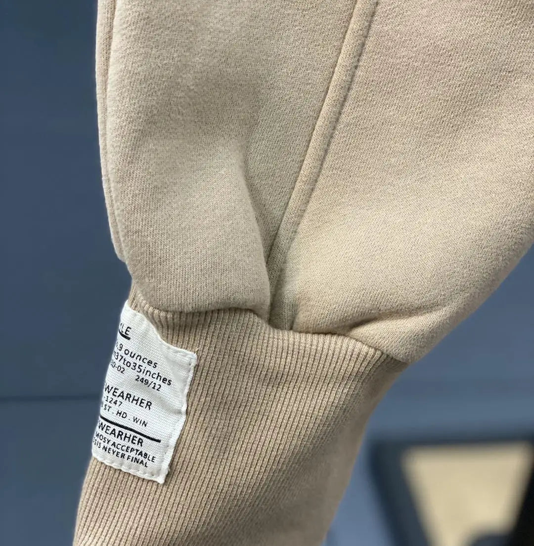 Autumn/Winter 150kg American Retro Cuffed Casual Trousers Men's Korean Slimming Patchwork Fleece-lined Harem Trousers Sweatpants.