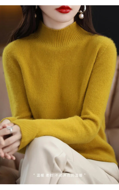 Herbst Winter Frauen Pullover Koreanische Mode Warme Bodenbildung Shirts Halb Hohe Kragen Grundlegende Strickwaren Solide Langarm Pullover