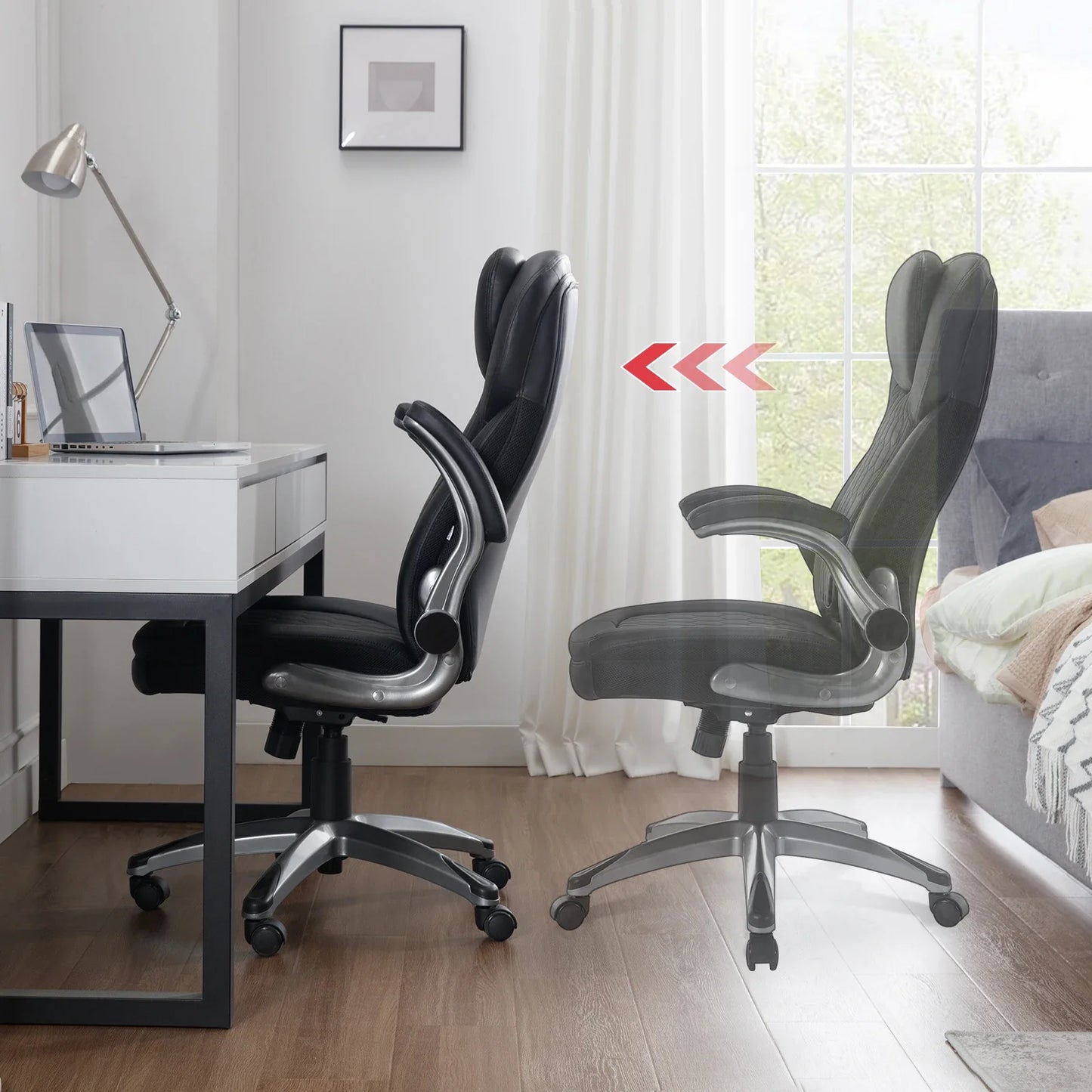 WOLTU Ergonomischer Büro-Computerstuhl mit hoher Rückenlehne, höhenverstellbarem, gepolstertem Sitz, Chefsessel aus Kunstleder