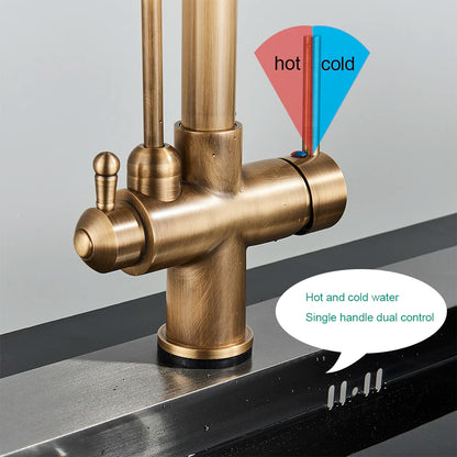 Antique Kitchen Sink Pure Faucet Pull Out Spout Hot Cold Mixer Taps Deck Mount Hot Cold Mixer Taps Purification Kitchen Crane